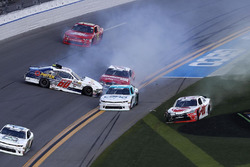 Crash for Austin Cindric, Roush Fenway Racing, Pirtek Ford Mustang, Christopher Bell, Joe Gibbs Racing, Rheem Toyota Camry
