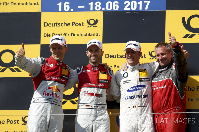 Пожіум: переможець Рене Раст, Audi Sport Team Rosberg, Audi RS 5 DTM, друге місце Маттіас Екстрьом, Audi Sport Team Abt Sportsline, Audi A5 DTM, третє місце Максим Мартен, BMW Team RBM, BMW M4 DTM