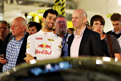 Daniel Ricciardo, Red Bull Racing talks with Adrian Newey, the Chief Technical Officer of Red Bull Racing at the Aston Martin and Red Bull Racing Project AMRB 001 Unveil