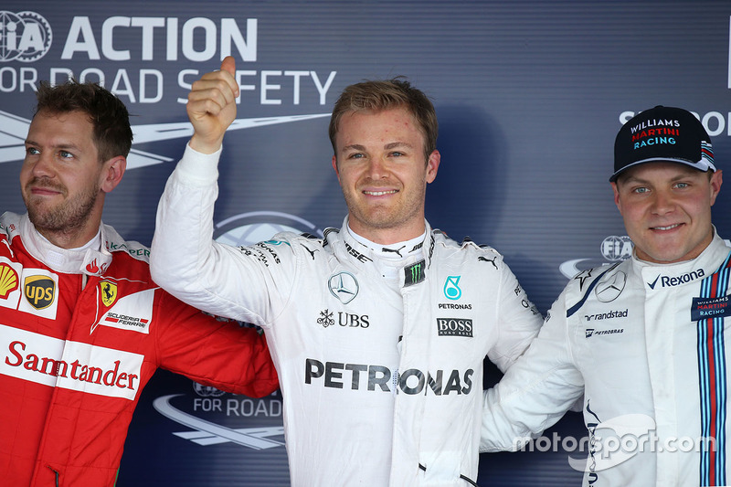 Polesitter Nico Rosberg, Mercedes AMG F1 Team, second place Sebastian Vettel, Ferrari, third place V