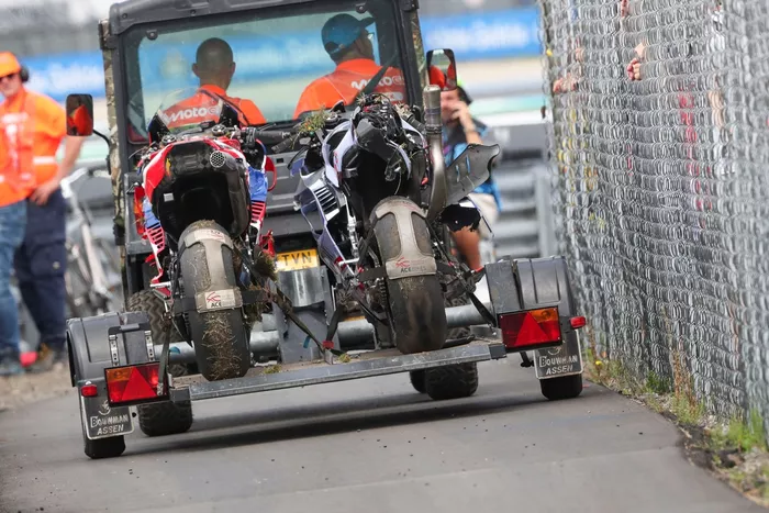 The crashed Gresini Racing and HRC Honda