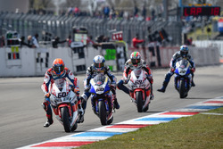 Michael van der Mark, Honda WSBK Team, Sylvain Guintoli, Pata Yamaha en Nicky Hayden, Honda WSBK Tea