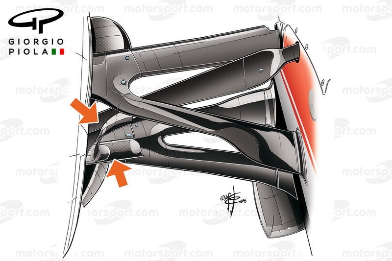 Les conduits de freins de la Ferrari SF16-H, à Silverstone