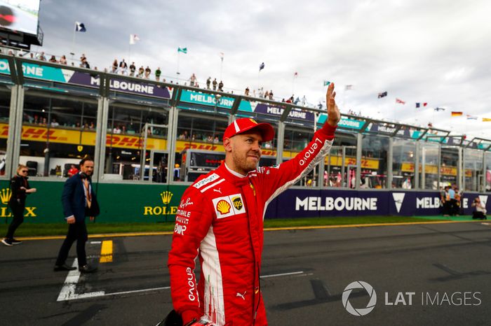 Sebastian Vettel, Ferrari, celebra su tercer puesto