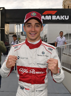 Charles Leclerc, Sauber celebrates sixth place