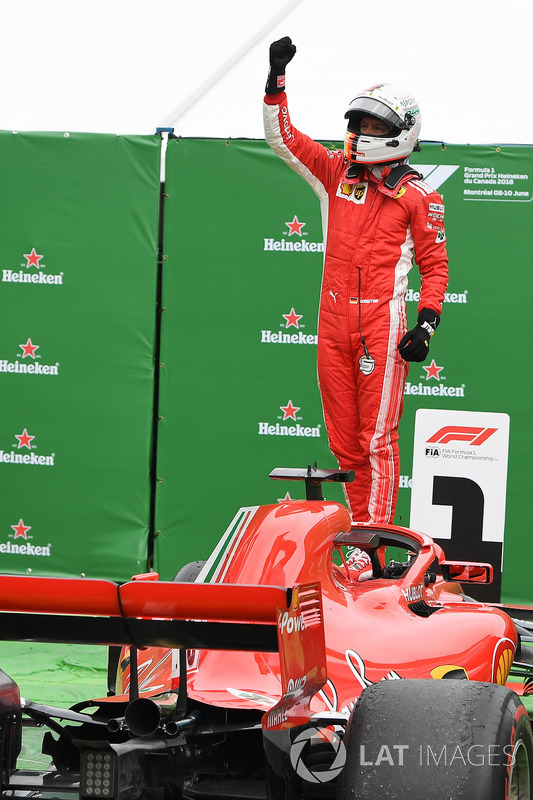 Race winner Sebastian Vettel, Ferrari SF71H celebrates in parc ferme