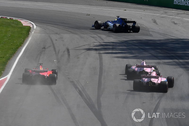 Sergio Pérez, Force India, Esteban Ocon, Force India, Sebastian Vettel, Ferrari