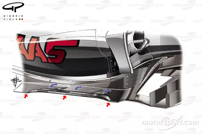 Haas VF-17 floor details, captioned
