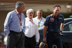 Chase Carey, Formula One Group Chairman with Bernie Ecclestone and Christian Horner, Red Bull Racing Team Principal