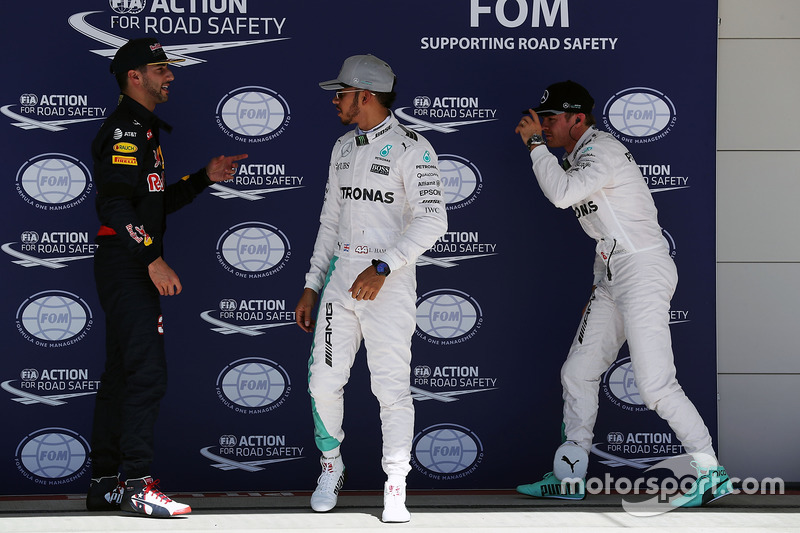 Daniel Ricciardo, Red Bull Racing con Mercedes AMG F1, Lewis Hamilton y Nico Rosberg, Mercedes AMG F