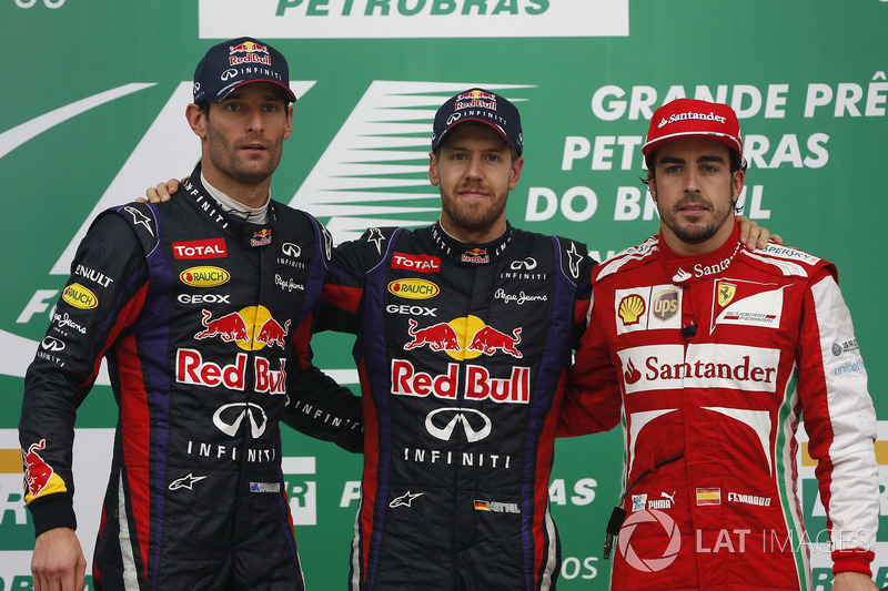 Podium: Race winner Sebastian Vettel, Red Bull Racing, second place Mark Webber, Red Bull Racing, third place  Fernando Alonso, Ferrari