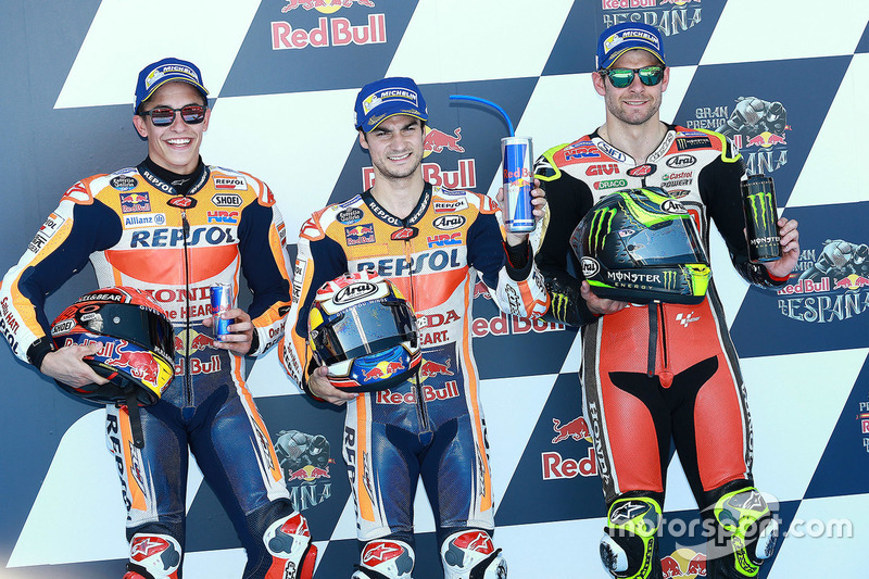 Polesitter Dani Pedrosa, Repsol Honda Team, second place Marc Marquez, Repsol Honda Team, third place Cal Crutchlow, Team LCR Honda