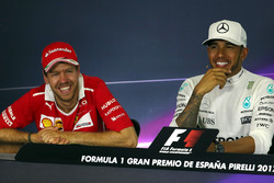 Pressekonferenz: 1. Lewis Hamilton, Mercedes AMG F1; 2. Sebastian Vettel, Ferrari