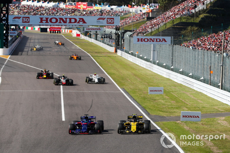 Брендон Хартлі, Toro Rosso STR13, Карлос Сейнс, Renault Sport F1 Team R.S. 18, Кевін Магнуссен, Haas F1 VF-18, Шарль Леклер, Sauber C37 і Даніель Ріккардо Red Bull Racing RB14