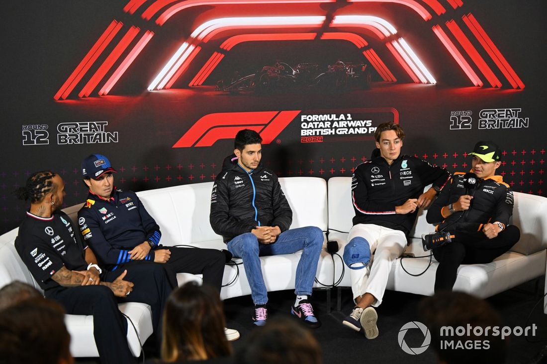 Konferencja prasowa z udziałem Lewisa Hamiltona, Mercedes-AMG F1 Team, Sergio Pereza, Red Bull Racing, Estebana Ocona, Alpine F1 Team, George'a Russella, Mercedes-AMG F1 Team, Lando Norrisa, McLaren F1 Team