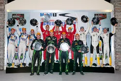Class podium: DP winners Johannes van Overbeek, Scott Sharp, Ed Brown, Pipo Derani, ESM Racing, PC winners Jon Bennett, Colin Braun, Mark Wilkins, CORE autosport, GTLM winners Oliver Gavin, Tommy Milner, Marcel Fässler, Corvette Racing, GTD winners Christina Nielsen, Alessandro Balzan, Jeff Segal, Scuderia Corsa