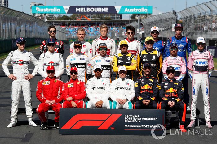 Foto de grupo de los pilotos de F1 de 2018