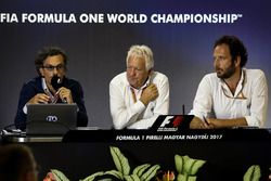 Laurent Mekies, FIA Safety Director, Charlie Whiting, FIA Delegate and Matteo Bonciani, FIA Media Delegate in the Press Conference for the Halo device