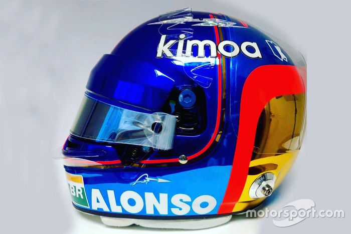 El casco de Fernando Alonso, McLaren, para su última carrera en F1, el GP de Abu Dhabi 2018