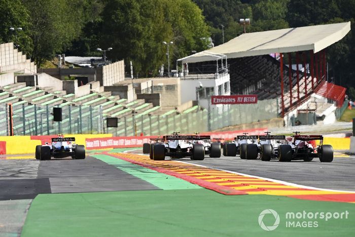 Nicholas Latifi, Williams FW43, Kevin Magnussen, Haas VF-20, Romain Grosjean, Haas VF-20, Kimi Raikkonen, Alfa Romeo Racing C39