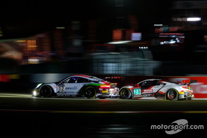 #12 GPX Racing Porsche 911 GT3-R: Matt Campbell, Patrick Pilet, Mathieu Jaminet, #29 Team Honda Racing Honda Acura NSX GT3: Dane Cameron, Mario Farnbacher, Renger van der Zande
