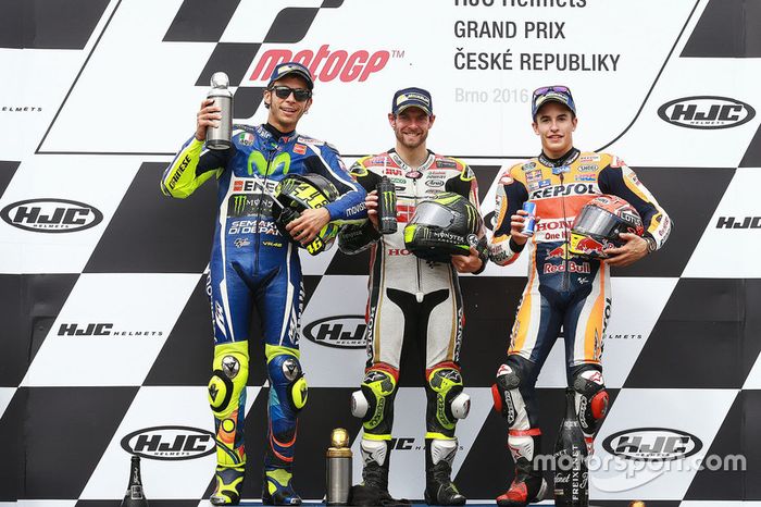 Podio: Cal Crutchlow, Team LCR Honda, Valentino Rossi, Yamaha Factory Racing, Marc Márquez, Repsol Honda Team