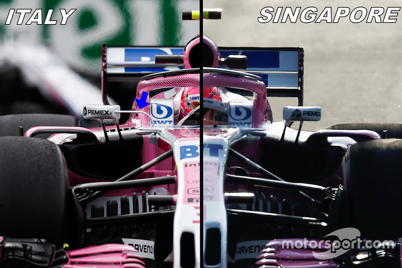 Force India VJM11, comparazione tra gli specchietti del GP d'Italia e quelli di Singapore