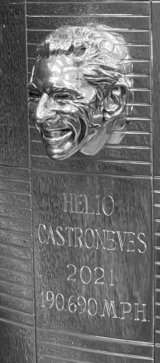 Helio Castroneves, Meyer Shank Racing at BorgWarner trophy modeling