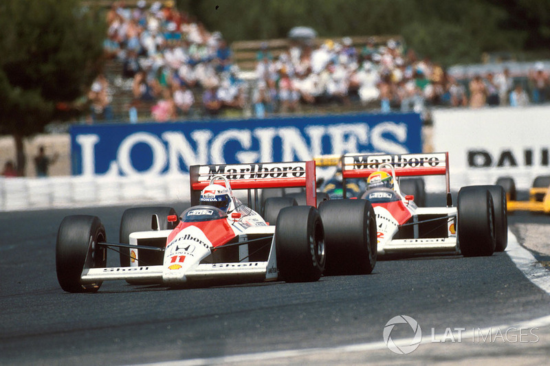 Alain Prost, McLaren MP4/4 lidera a Ayrton Senna, McLaren MP4/4