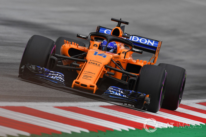 Alonso complains about being stuck in the rear end of the pack
