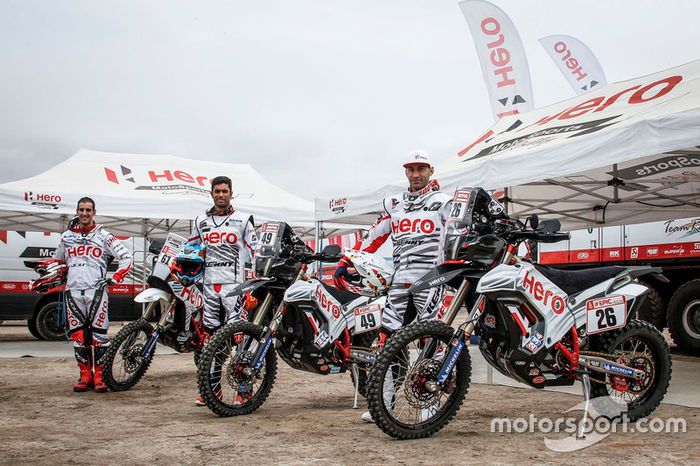 #61 Hero MotoSports Team Rally: Oriol Mena, #49 Hero MotoSports Team Rally: CS Santosh, #26 Hero MotoSports Team Rally: Joaquim Rodrigues