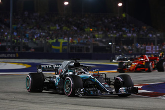 Lewis Hamilton, Mercedes AMG F1 W09 EQ Power+, leads Sebastian Vettel, Ferrari SF71H