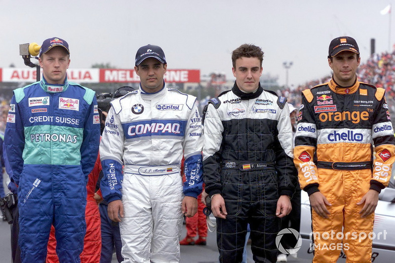 Novatos F1: Kimi Raikkonen, Sauber C20, Juan Pablo Montoya, Williams, Fernando Alonso, Minardi y Enrique Bernoldi, Arrows