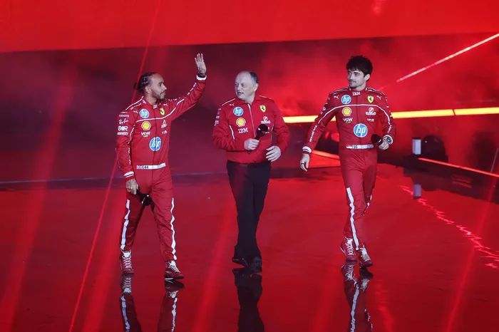 Lewis Hamilton, Ferrari, Frederic Vasseur, Team Principal and General Manager, Scuderia Ferrari, Charles Leclerc, Ferrari