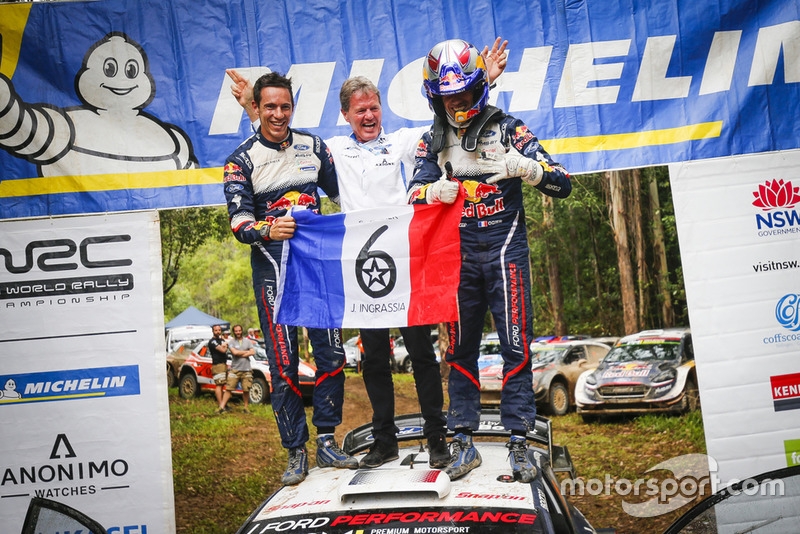 Чемпіони світу 2018 Себастьян Ож'є та Жюльєн Інграссія, Ford Fiesta WRC, M-Sport Ford, та Малкольм Вілсон