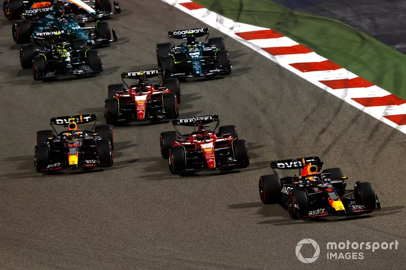 Max Verstappen, Red Bull Racing RB19, Charles Leclerc, Ferrari SF-23, Sergio Perez, Red Bull Racing RB19, Carlos Sainz, Ferrari SF-23, Fernando Alonso, Aston Martin AMR23