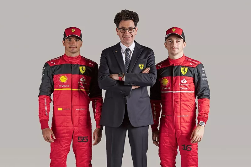 Charles Leclerc, Carlos Sainz Jr., Ferrari, Mattia Binotto, team principal, Ferrari 
