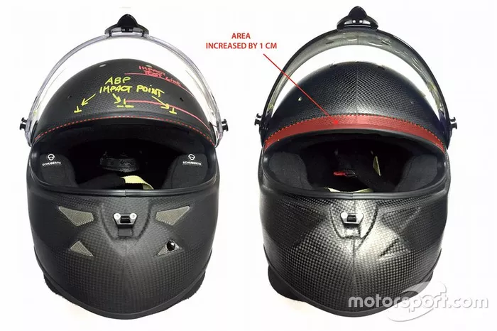 New F1 standard 8860:2018 helmet (right) with an increased protection