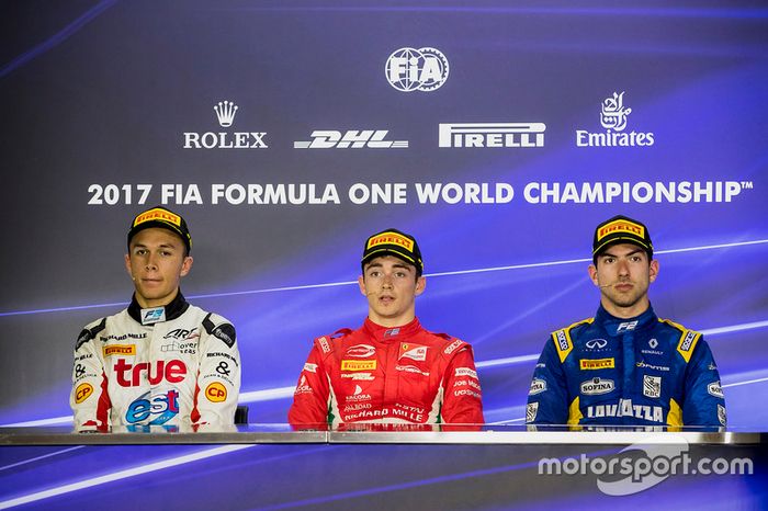 Podio: Ganador de la carrera Charles Leclerc, PREMA Powerteam, Segundo Alexander Albon, ART Grand Prix & Tercero Nicholas Latifi, DAMS