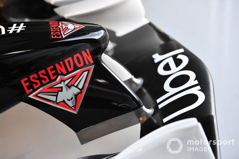 Two-seater front wing detail, including Essendon and Uber branding