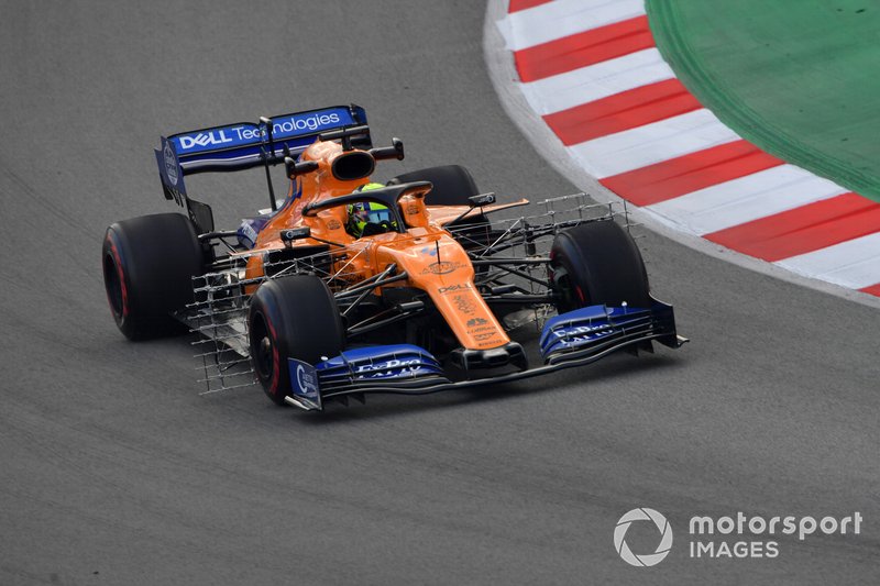 Lando Norris, McLaren MCL34, avec des capteurs aéro