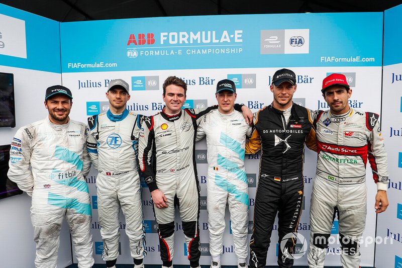 The Super Pole drivers: Gary Paffett, HWA Racelab, Edoardo Mortara, Venturi Formula E, Oliver Rowland, Nissan e.Dams, Stoffel Vandoorne, HWA Racelab, Andre Lotterer, DS TECHEETAH, Lucas Di Grassi, Audi Sport ABT Schaeffler
