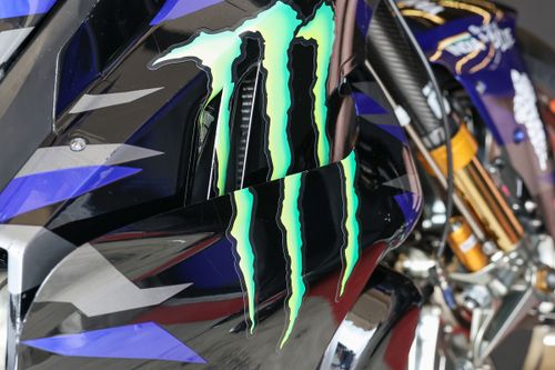 Side of the motorcycle for Alex Rins, Yamaha Factory Racing