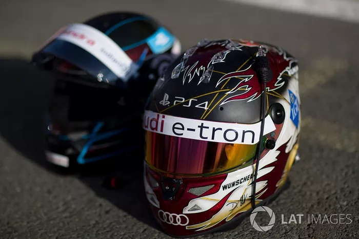 Helmets of Nick Heifeld, Mahindra Racing, Daniel Abt, Audi Sport ABT Schaeffler