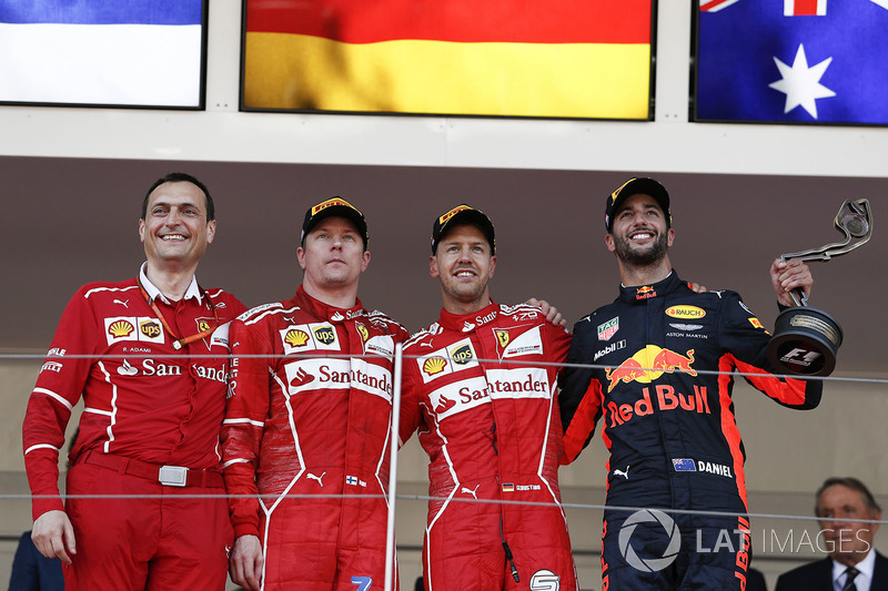 Monaco GP - Podium: Sebastian Vettel, 2. Kimi Raikkonen, 3. Daniel Ricciardo