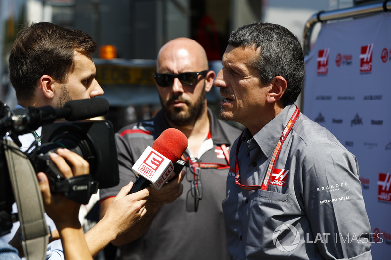 Guenther Steiner, Team Principal, Haas F1 Team, talks to the media