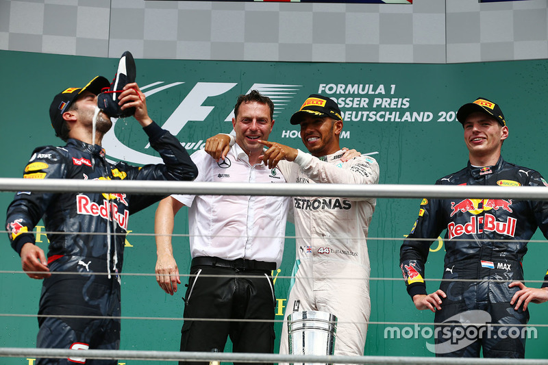 1. Lewis Hamilton, 2. Daniel Ricciardo, 3. Max Verstappen