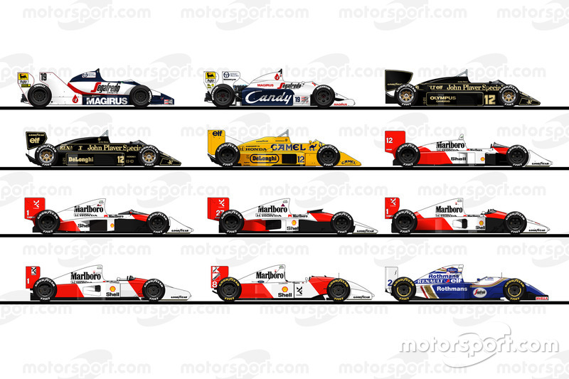 Все автомобили Айртона Сенны в Ф1: Toleman, Lotus, McLaren и Williams