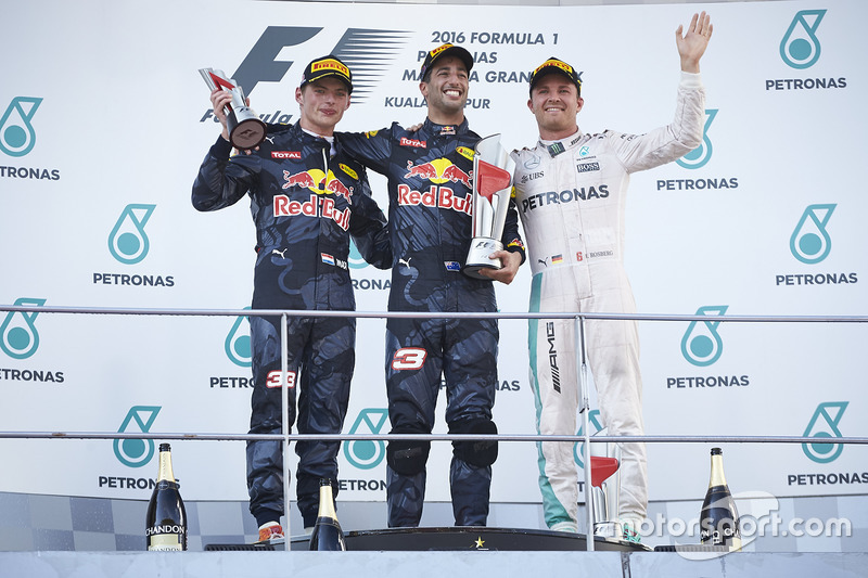 Podium: race winner Daniel Ricciardo, Red Bull Racing, second place Max Verstappen, Red Bull Racing,