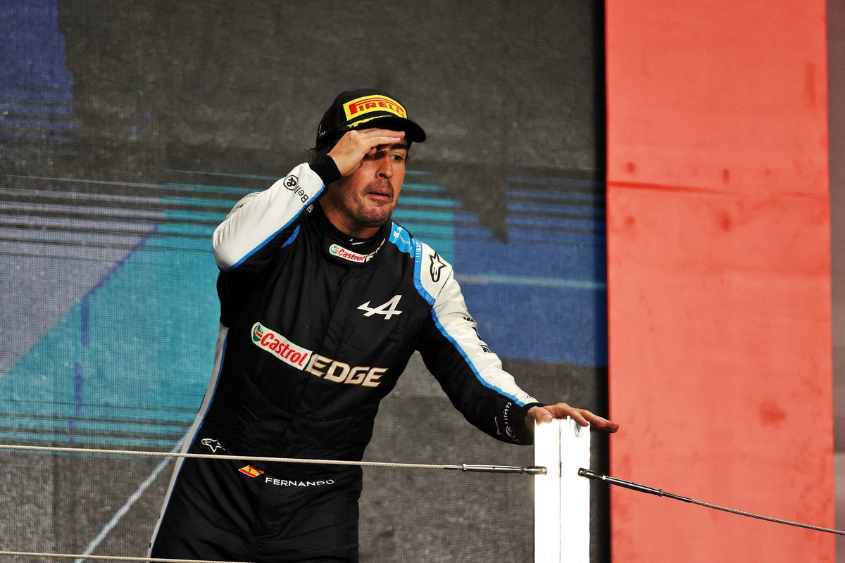 Fernando Alonso on the podium at Losail.